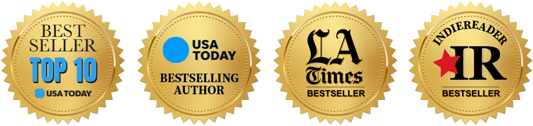 Bestseller badges: USA TODAY Top 10, USA Today Bestselling Author, LA Times Bestseller, and IndieReader Bestseller